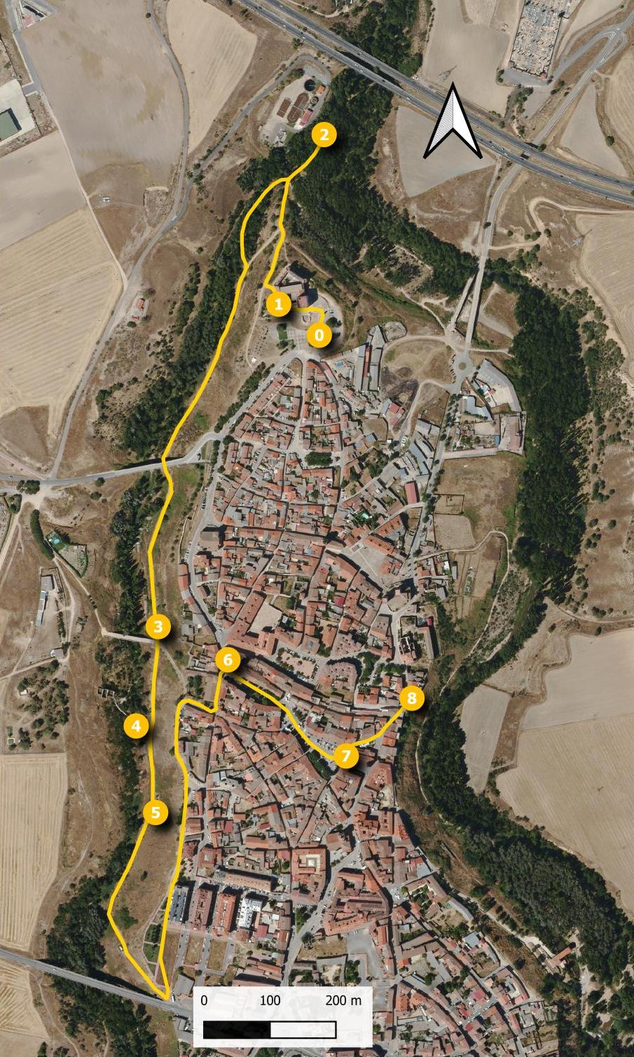 Esquema de la ruta del Geolodía 23 en Arévalo, Ávila.